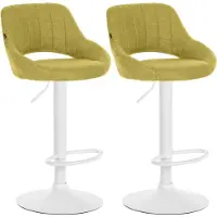 DELUKE 2er Set Barhocker SEGAD - Stoff Grün 47x48x85 cm Weiß | Barstuhl Mit Lehne Tresenhocker Tresenstuhl Kneipenhocker Kneipenstuhl