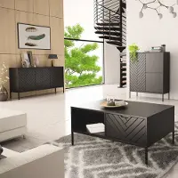 Lomadox Wohnzimmer Set 3-teilig modern in schwarz matt mit gefrästen Fronten ANGERA-140