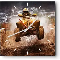 ARTTOR Wanduhr - Quadrat - Glasuhr - Schlamm Schmutz Dakar Aktion - 30x30cm - Schleichendes Uhrwerk - Lautlos - zum Aufhängen bereit - Dekoration Modern - Wanddekoration aus Glas - C3AC30x30-3055