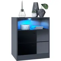 Vladon Kommode Pino V1, Germany, Nachttisch mit 2 Schubladen & 1 offenem Fach, Anthrazit matt/Schwarz Hochglanz mit LED RGB (56 x 67,5 x 36 cm)