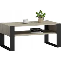 Matkam Couchtisch KAJA H50 x B100 x T53,6 cm, offene Ablage unter der Tischplatte, Kufenbeine (Sonoma Eiche)