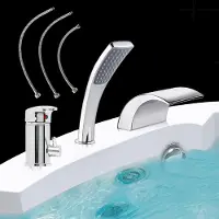 Melko Badewannenarmatur 3-Loch Einhebelmischer Set mit Handbrause Wasserfall Chrom
