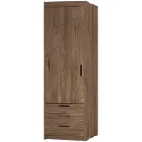 Beautysofa Drehtürenschrank ELENA 1D Eiche Lefkas mit schwarze Griffe - Kleiderschrank 60 cm mit 3 Schubladen und glatten Tür