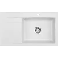 SYSTEMCERAM Spüle KeraDomo STEMA 86 SL in SATIN Becken rechts mit Handbetätigung /