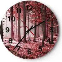 ARTTOR Wanduhr - Rund - Glasuhr - Wald Rot Bäume - 40x40cm - Schleichendes Uhrwerk - Lautlos - zum Aufhängen bereit - Dekoration Modern - Wanddekoration aus Glas - C4AR40x40-4944