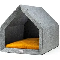 Rexproduct PetHome 2.0 Orthopädische Hundehütte mit Memory-Schaum-Liegefläche und Dach – Biss- und Kratzfest, Gute Schalldämmung, Größe L, hellgrau und gelb