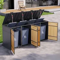 STILVORA Mülltonnenbox für 2×120–240 Liter mit Belüftungslöchern und abschließbaren 4 Türen, Mülltonnenschrank mit Stauraum, Müllbox für Außenbereich
