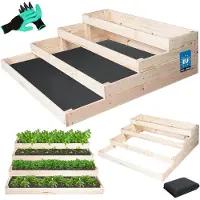 KOTARBAU Treppen Hochbeet für Garten 120x120x36cm Stufenbeet mit 4 Etagen Pflanzkasten Handschuhe mit Krallen Unkrautvlies Kräuterbeet Kiefernholz