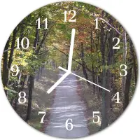 Tulup Glasuhr Wanduhr Küchenuhr Echt-Glas 30fi cm Waldweg mehrfarbig