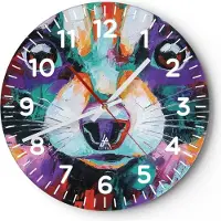 ARTTOR Wanduhr - Rund - Glasuhr - Waschbär Bunt Öl - 30x30cm - Schleichendes Uhrwerk - Lautlos - zum Aufhängen bereit - Dekoration Modern - Wanddekoration aus Glas - C4AR30x30-4565