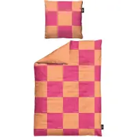 Sansibar Wendebettwäsche Bettwäsche-Set Chessboard, 155x220 cm/ 80x80 cm in Pink/Orange, 100% Premium Baumwolle
