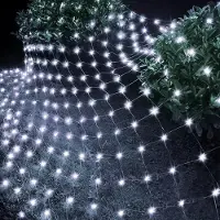 ROSNEK 2x2M 144LEDs Lichternetz 8 Lichtmodi Lichterkette Weihnachten Lichtervorhang Party Garten Deko, Weiß