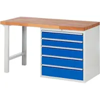 RAU Werkbank mit 5 XL Schubladen - Teilauszug - 120:2 / 150:2 / 180:1 - 840 x 1.500 x 700 mm (HxBxT) - Traglast 1.000 kg - Buche