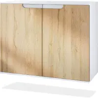 Vladon Kommode Sylt V3, Moderner Küchenschrank mit 2 großen Türen Weiß matt / Eiche Natur (92,5 x 73.5 x 35)