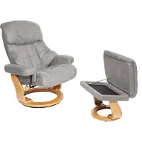 MCA Relaxsessel Edmonton, TV-Sessel Hocker, 180kg belastbar Stoff/Textil hellgrau, Gestell naturbraun