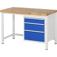 RAU Werkbank mit 3 Schubladen - Vollauszug - 120:1 / 180:1 / 240:1 - 840 x 1.250 x 700 mm (HxBxT) - Traglast 1.250 kg - Buche