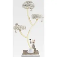 Markenlos 178cm Kratzbaum Holz, Katzenbaum mit 3 warmen Liegeflächen & Plüschbällen & Sisalstämmen, Kletterbaum Katzenkratzbaum groß, Katzenturm mit Metallgestell, Katzenmöbel Katzen (Grau)