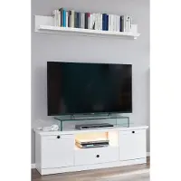 Lomadox TV Lowboard mit Wandregal BERGAMA-19 Landhaus weiß mit Beleuchtung, B/H/T: ca. 139/196/41 cm
