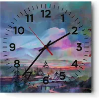 ARTTOR Wanduhr - Quadrat - Glasuhr - Berge Baum Wasser - 40x40cm - Schleichendes Uhrwerk - Lautlos - zum Aufhängen bereit - Dekoration Modern - Wanddekoration aus Glas - C4AC40x40-3919