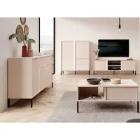 Meble Laski Wohnzimmer-Set Wohnwand Dast 4-teilig beige mit LED-Beleuchtung
