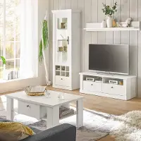 Lomadox Wohnmöbel Set in Pinie weiß mit Couchtisch und LED-Beleuchtung, 4-teilig, Landhaus-Stil - RAPLA-61