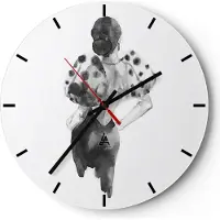 ARTTOR Wanduhr - Rund - Glasuhr - Frau Aquarell Schwarz - 30x30cm - Schleichendes Uhrwerk - Lautlos - zum Aufhängen bereit - Dekoration Modern - Wanddekoration aus Glas - C3AR30x30-4805
