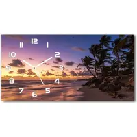 Tulup Wanduhr aus Glas – 60x30 cm - Glasbild - Glasuhr - Gehärtetes Glas - weisse-zeiger - Westen am Strand
