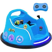Goplus 12V Kinder Autoscooter, Elektro Bumper Car mit Fernbedienung, Joystick, blinkendem LED-Licht & Musik, Autoscooter mit 360 Grad Rotation & Vorwärts- und Rückwärtsfunktion (Blau)