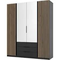 Masseno Drehtürenschrank CAGLIARI 200 cm Kleiderschrank Schlafzimmer Schrank 4-türig mit Spiegel Schwarz