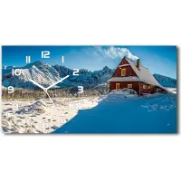 Tulup Wanduhr aus Glas – 60x30 cm - Glasbild - Glasuhr - Gehärtetes Glas - weisse-zeiger - Haus in den Bergen