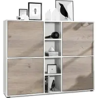 Vladon Highboard Cuba V3, Germany, Weiß matt/Eiche Nordic - Moderne Anrichte mit 12 Fächern (130,5 x 105,5 x 35,5 cm)
