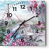 ARTTOR Wanduhr - Quadrat - Glasuhr - Blumen Eiffle Architektur Balkon - 30x30cm - Schleichendes Uhrwerk - Lautlos - zum Aufhängen bereit - Dekoration Modern - Wanddekoration aus Glas - C4AC30x30-3130