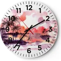 ARTTOR Wanduhr - Rund - Glasuhr - Tropen Palmen Illustration Pflanze - 30x30cm - Schleichendes Uhrwerk - Lautlos - zum Aufhängen bereit - Dekoration Modern - Wanddekoration aus Glas - C4AR30x30-2995
