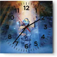 ARTTOR Wanduhr - Quadrat - Glasuhr - Astronaut Licht Kosmos - 30x30cm - Schleichendes Uhrwerk - Lautlos - zum Aufhängen bereit - Dekoration Modern - Wanddekoration aus Glas - C4AC30x30-4672