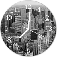 Tulup Glasuhr Wanduhr Küchenuhr Echt-Glas 30fi cm Skyline schwarz-weiß
