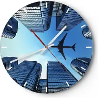 ARTTOR Wanduhr - Rund - Glasuhr - Himmel Stadt Agglomeration Wolkenkratzer - 40x40cm - Schleichendes Uhrwerk - Lautlos - zum Aufhängen bereit - Dekoration Modern - Wanddekoration aus Glas - C3AR40x40-2556