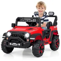 Goplus 12V Elektroauto für Kinder, Kinderauto mit 2,4G Fernbedienung, Musik, LED-Leuchten, Leistungsanzeige, Sanftanlauf & 3 Geschwindigkeiten, Rot