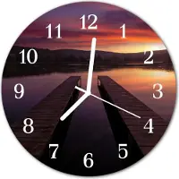 Tulup Glasuhr Wanduhr Küchenuhr Echt-Glas 30fi cm Sonnenuntergang mehrfarbig