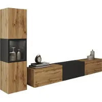 Mirjan 24 Wohnwand Berlin I, Stilvoll Wohnzimmer-Set, TV-Schrank, Modern Mediawand (Wotan Eiche / Wotan Eiche + Schwarzer Graphit, mit Beleuchtung)