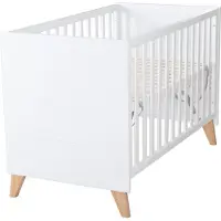 Roba 2in1 Baby- & Beistellbett Leon 60x120 cm - 6-fach Höhenverstellbar - 5 Schlupfsprossen - Weiß / Nachbildung Othello Eiche, 1914866