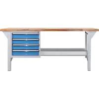 Proregal Werkbank Rhino Plus mit 4 Schubladen | HxBxT 84x150x70cm | Traglast 500kg | Lichtgrau/Lichtblau