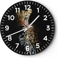 ARTTOR Wanduhr - Rund - Glasuhr - Schattig Leopard Panther - 40x40cm - Schleichendes Uhrwerk - Lautlos - zum Aufhängen bereit - Dekoration Modern - Wanddekoration aus Glas - C4AR40x40-4585