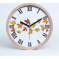 Tulup Holzuhr 25fi cm wanduhr - schwarze Spitzen - Herbstblätter