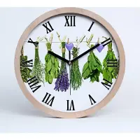 Tulup Holzuhr 25fi cm wanduhr - schwarze Spitzen - Kräuter auf einer Schnur