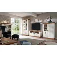 IMV Landhaus Wohnwand 458cm pinie weiß / wotan eiche Anbauwand Vitrine
