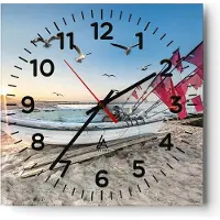 ARTTOR Wanduhr - Quadrat - Glasuhr - ód Küste Möwen - 40x40cm - Schleichendes Uhrwerk - Lautlos - zum Aufhängen bereit - Dekoration Modern - Wanddekoration aus Glas - C4AC40x40-4779