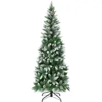 Goplus 180 cm schneebedeckter Weihnachtsbaum, künstlicher Christbaum mit 630 beschneiten Spitzen & 29 Tannenzapfen, Tannenbaum künstlich mit Metallständer