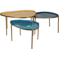 Miliboo - Couchtische aus Stahl vergoldet senfgelb, blau und türkis (3er-Satz) ZURIA