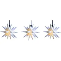 Sterntaler 3D LED Sternenkette Lichterkette mit 3 weißen Sternen Ø 12 cm mit Batteriefach Weihnachtsstern Adventsstern Ministern Außenstern Kunststoff Stern Leuchtstern wetterfest Deko für innen und außen