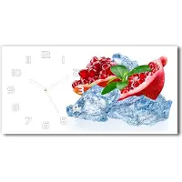 Tulup Wanduhr aus Glas – 60x30 cm - Glasbild - Glasuhr - Gehärtetes Glas - weisse-zeiger - Granatapfel mit Eis